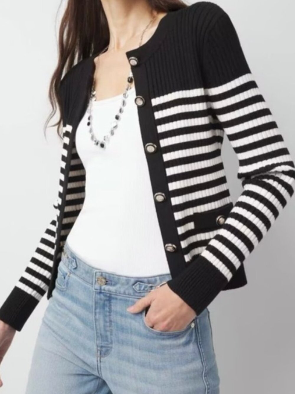 nwt WHITE HOUSE BLACK MARKET stripe cardigan sweater xl